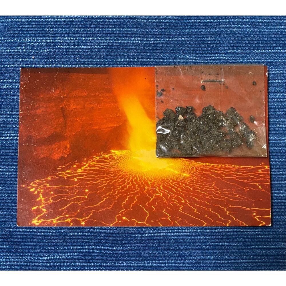 Real Lava from Hawaii with Vintage Postcard Kilauea Volcano Unposted 39B